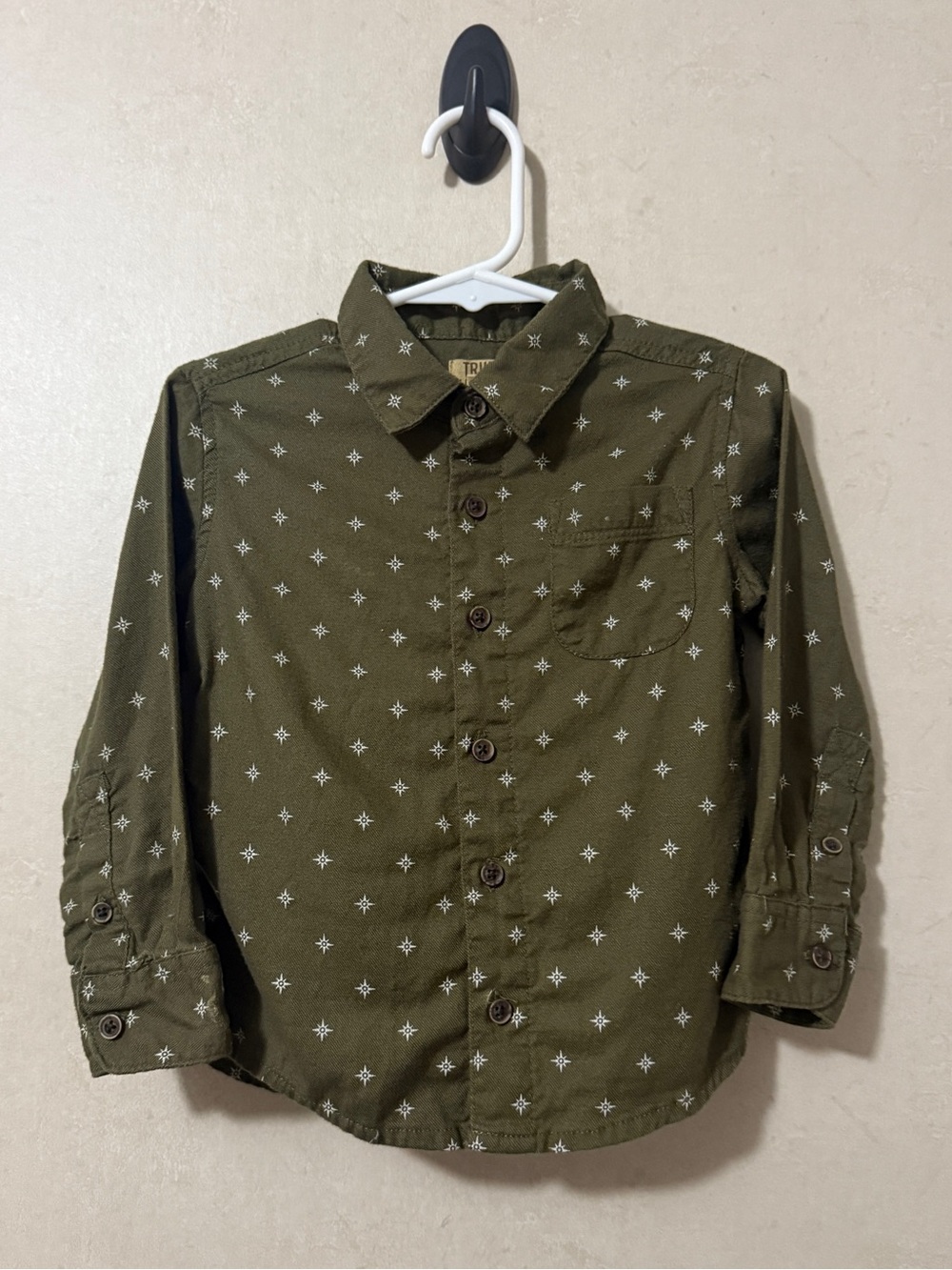 True Craft Olive Green Star Print Button-Up Shirt – Toddler 2T